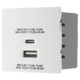 British General Euro Module Modular 3A 45W 2-Outlet Type A & C USB Socket White