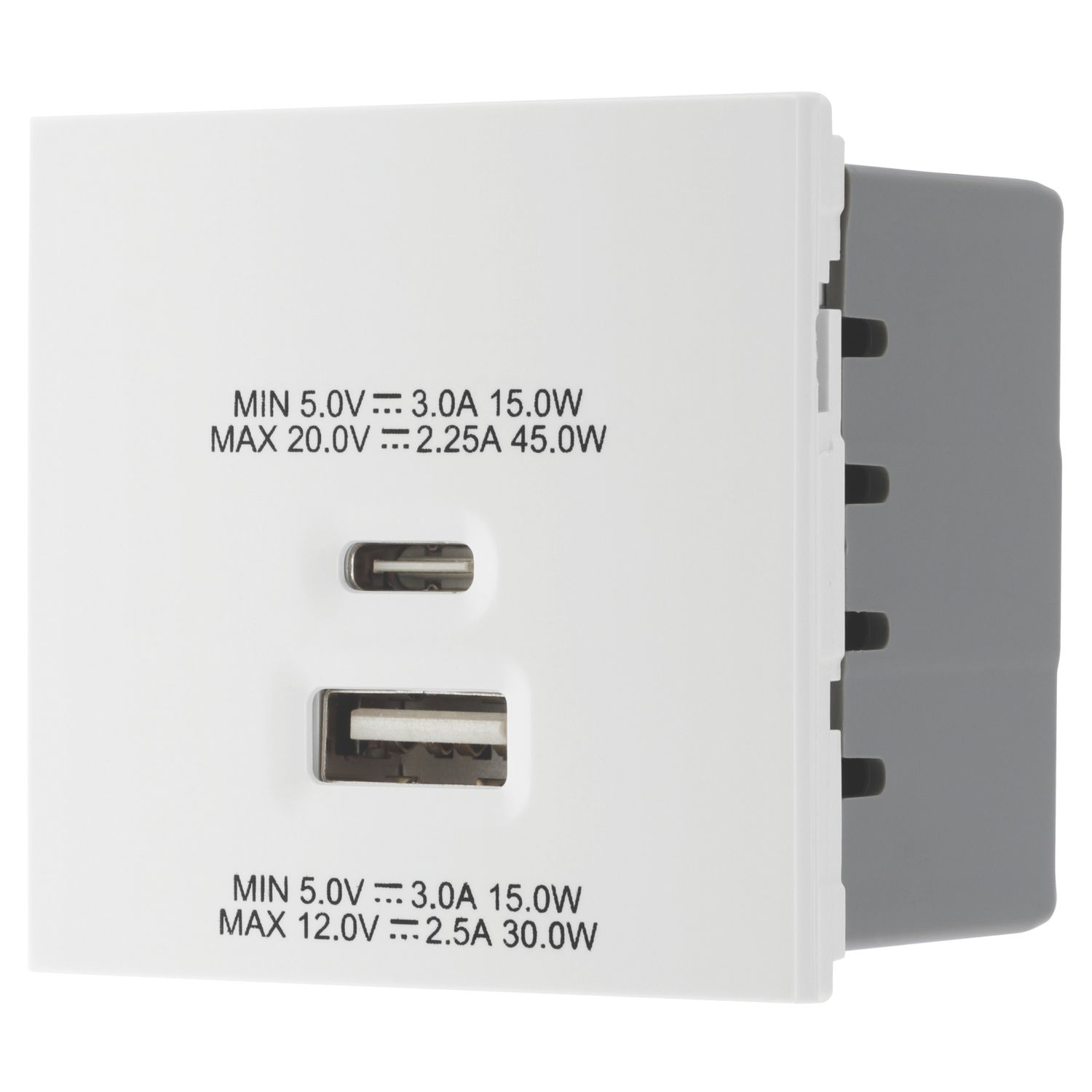 British General Euro Module Modular 3A 45W 2-Outlet Type A & C USB Socket White (548CH)