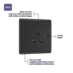 British General Nexus Metal 5A 1-Gang Unswitched Round Pin Socket Matt Black with Colour-Matched Inserts