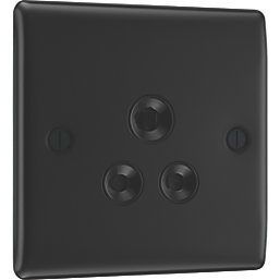 British General Nexus Metal 5A 1-Gang Unswitched Round Pin Socket Matt Black with Colour-Matched Inserts