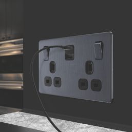 LAP  13A 2-Gang SP Switched Socket + 3A 45W 2-Outlet Type A & C USB Charger Slate Grey with Black Inserts