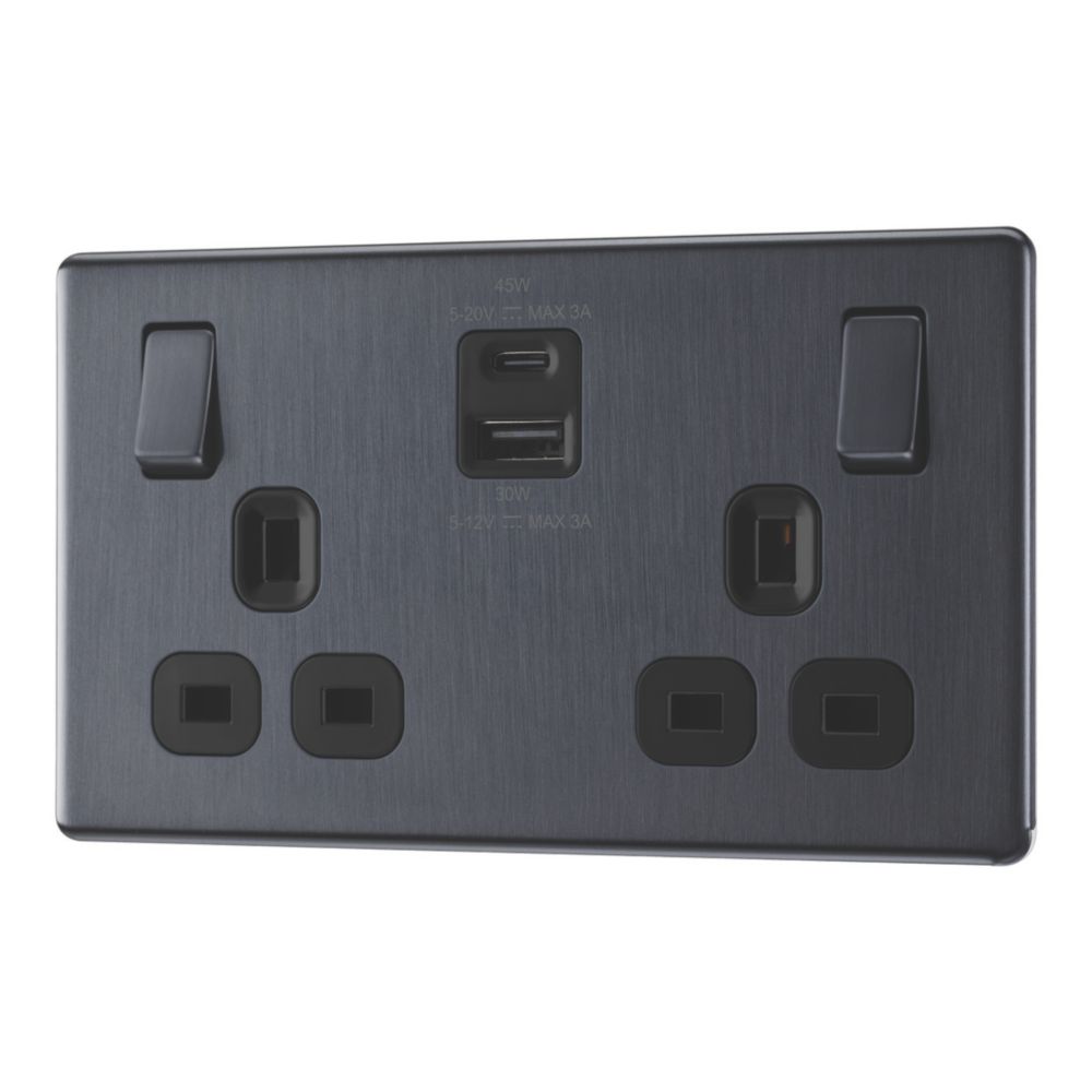 LAP 13A 2-Gang SP Switched Socket + 3A 45W 2-Outlet Type A & C USB ...