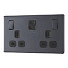 LAP  13A 2-Gang SP Switched Socket + 3A 45W 2-Outlet Type A & C USB Charger Slate Grey with Black Inserts