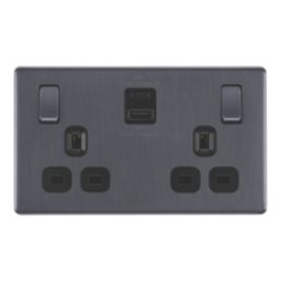 LAP  13A 2-Gang SP Switched Socket + 3A 45W 2-Outlet Type A & C USB Charger Slate Grey with Black Inserts