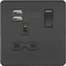 Knightsbridge  13A 1-Gang SP Switched Socket + 2.4A 12W 2-Outlet Type A USB Charger Matt Black with Black Inserts