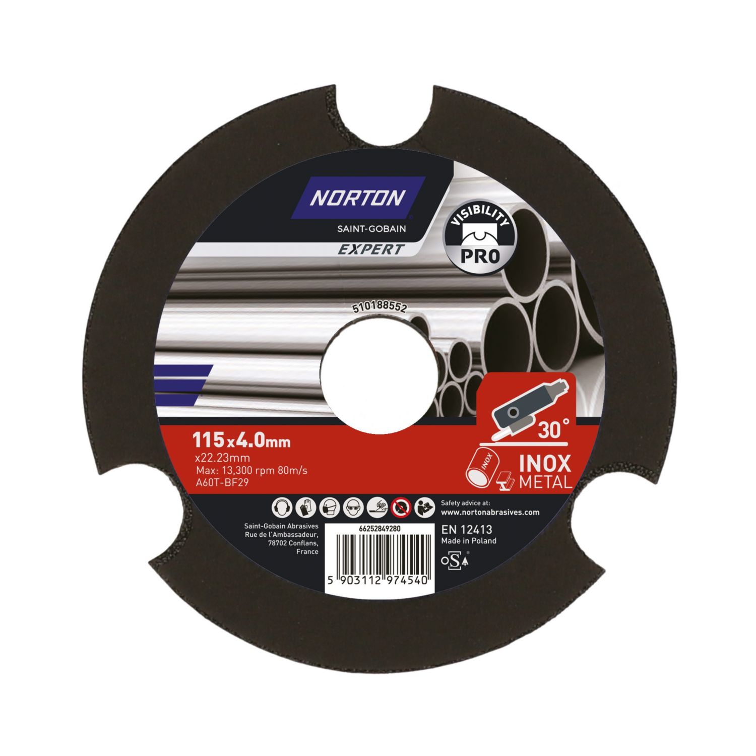 Norton A 60 T T29 Metal Grinding Disc 115mm (4.5") x 22.23mm (549JL)