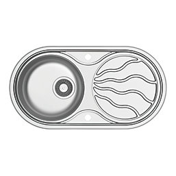 Swirl Twig Round 1 Bowl Stainless Steel Reversible Inset Sink & Drainer Grey 850mm x 450mm