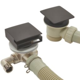 Highlife Bathrooms  Matt Black Square Head Bath Overflow Filler Tap  With Clicker Waste