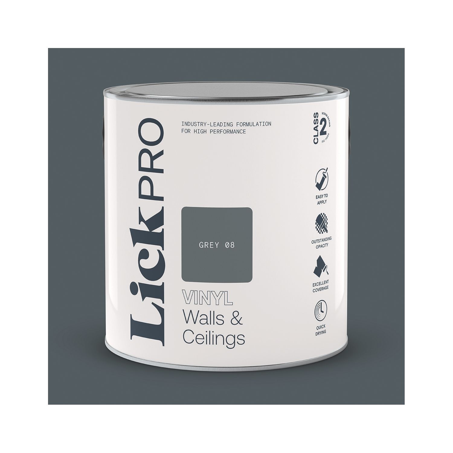 LickPro 2.5Ltr Grey 08 Vinyl Matt Emulsion Paint (549TM)