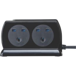 Masterplug 13A 4-Gang Switched Surge-Protected Extension Lead + 3.1A 2-Outlet Type A USB Charger Gloss Black 2m