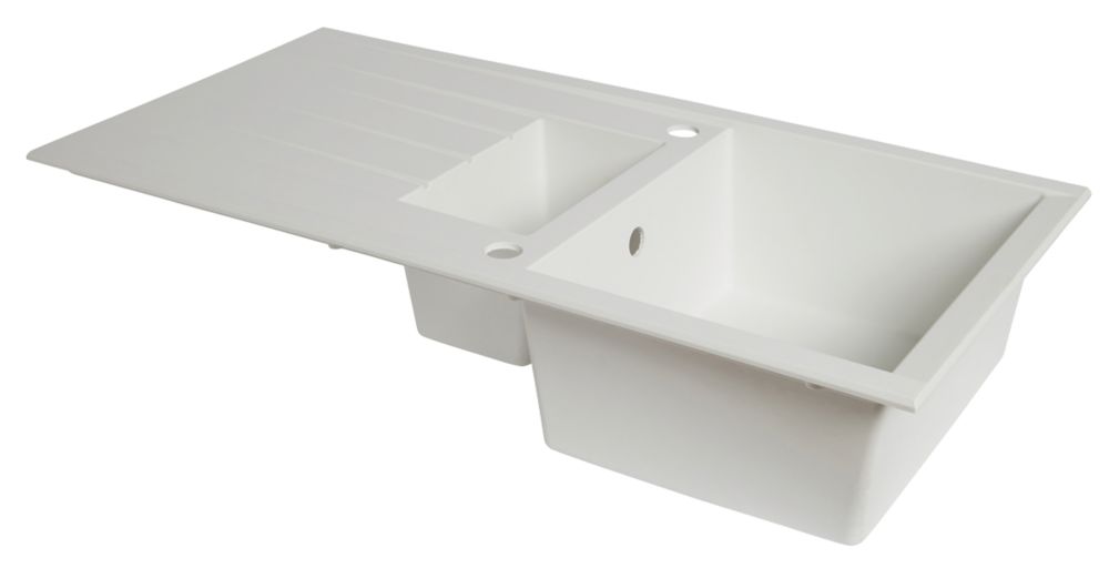 1.5 Bowl Plastic & Resin Kitchen Sink & Drainer White Reversible 1000mm x  500mm - Screwfix