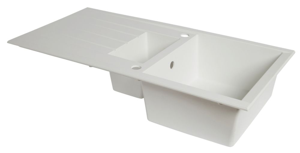 1.5 Bowl Plastic & Resin Kitchen Sink & Drainer Black Reversible 1000mm x  500mm - Screwfix