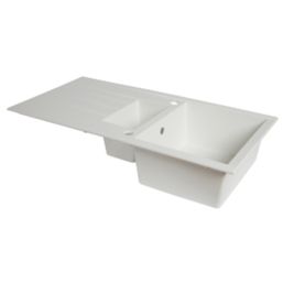 1.5 Bowl Plastic & Resin Kitchen Sink & Drainer White Reversible 1000mm x  500mm - Screwfix