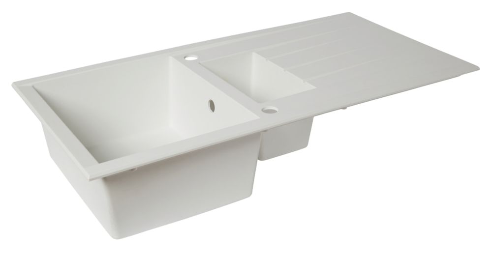 1.5 Bowl Plastic & Resin Kitchen Sink & Drainer White Reversible 1000mm x  500mm - Screwfix