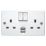 Crabtree Capital 13A 2-Gang DP Switched Socket + 2.1A 10.5W 2-Outlet Type A USB Charger White