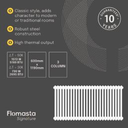 Flomasta 600mm x 1190mm 5160BTU White Horizontal 3 Column Radiator