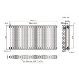 Flomasta 600mm x 1190mm 5160BTU White Horizontal 3 Column Radiator