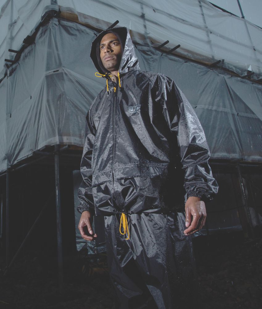 JCB Essential 100% Waterproof Rain Suit Black X Large 46-48 Chest