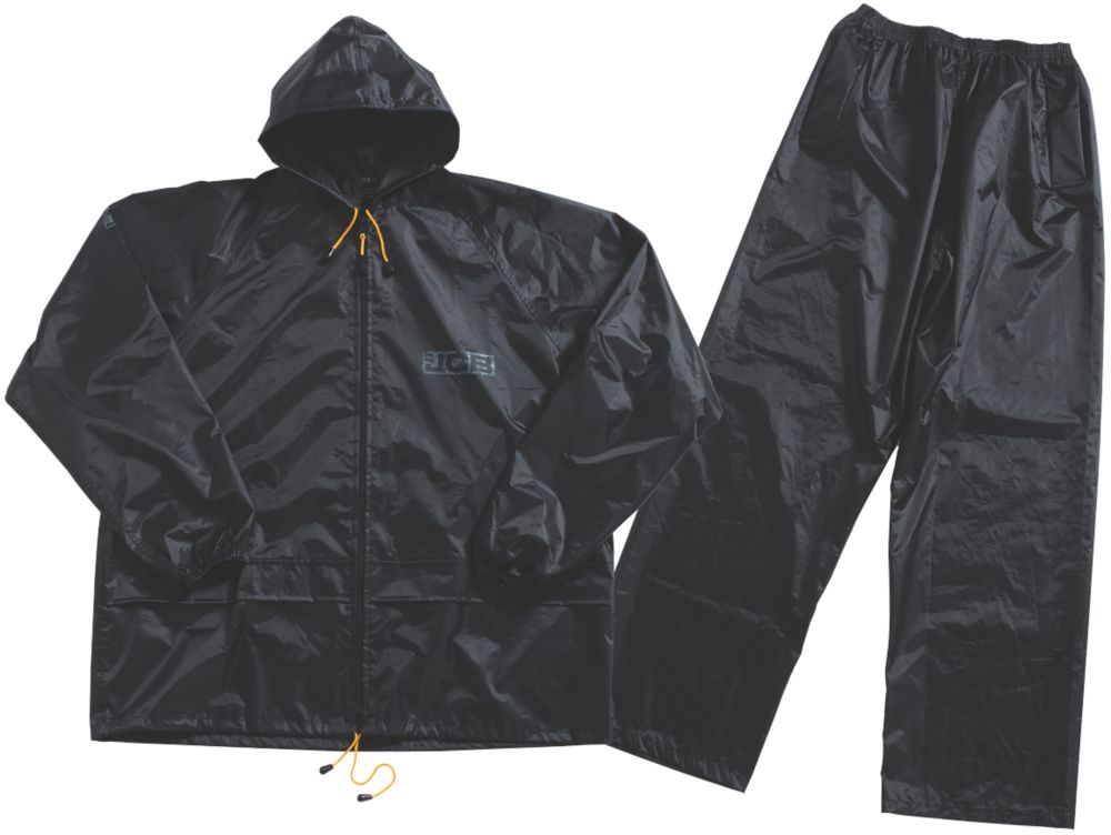 JCB Essential 100% Waterproof Rain Suit Black X Large 46-48