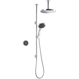 Mira Platinum Dual HP/Combi Ceiling-Fed Dual Outlet Black / Chrome  Thermostatic Wireless Digital Mixer Shower - Screwfix