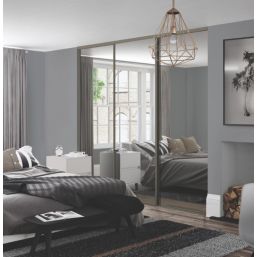 Spacepro Classic 3-Door Sliding Wardrobe Door Kit Nickel Frame Mirror Panel 2216mm x 2260mm