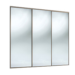 Spacepro Classic 3-Door Sliding Wardrobe Door Kit Nickel Frame Mirror Panel 2216mm x 2260mm