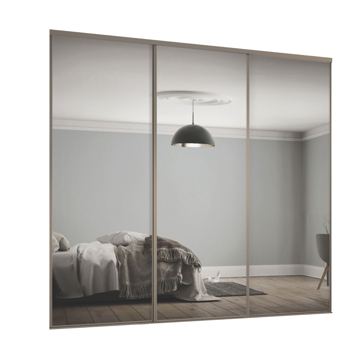 Spacepro Classic 3-Door Sliding Wardrobe Door Kit Nickel Frame Mirror Panel 2216mm x 2260mm (550KJ)