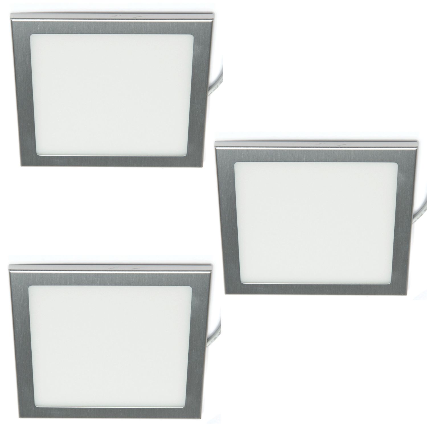VEW Slim Square LED Cabinet Lights Silver 3W 150lm 3 Pack (550TW)