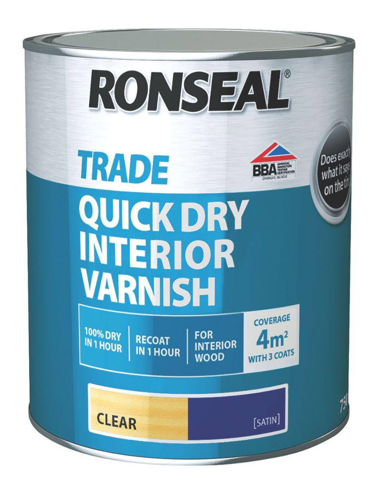 Ronseal Trade Quick-Dry Interior Varnish Satin Clear 750ml - Screwfix