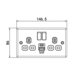 LAP  13A 2-Gang SP Switched Socket + 2.4A 12W 2-Outlet Type A & C USB Charger Black Nickel with Black Inserts