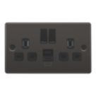 LAP  13A 2-Gang SP Switched Socket + 2.4A 12W 2-Outlet Type A & C USB Charger Black Nickel with Black Inserts
