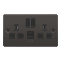 LAP  13A 2-Gang SP Switched Socket + 2.4A 12W 2-Outlet Type A & C USB Charger Black Nickel with Black Inserts