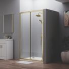 ETAL  Framed Rectangular Sliding Shower Door Brushed Brass 990mm x 1900mm