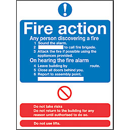 Non Photoluminescent "Fire Action" Notice Sign 230mm x 172mm