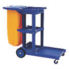 Blue 3-Shelf Cleaning Trolley with Bag & Lid