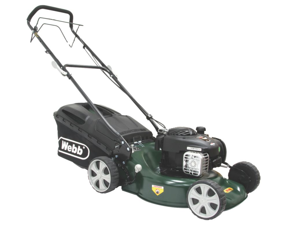 Webb WER18SP 46cm 125cc Self-Propelled Rotary 3-in-1 Petrol Lawn Mower ...