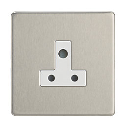 Contactum Lyric 5A 1-Gang Unswitched Round Pin Socket Brushed Steel with White Inserts