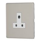 Contactum Lyric 5A 1-Gang Unswitched Round Pin Socket Brushed Steel with White Inserts