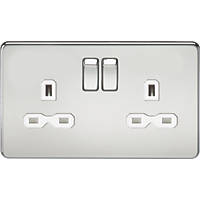 Knightsbridge SFR9000PCW 13A 2-Gang DP Switched Double Socket Polished Chrome  with White Inserts