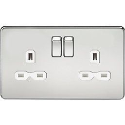 Knightsbridge  13A 2-Gang DP Switched Double Socket Polished Chrome  with White Inserts