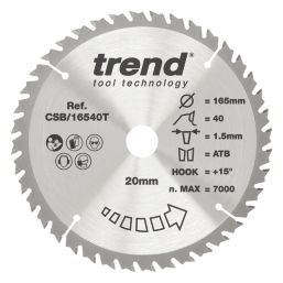 Trend CSB/16540T Wood Thin Kerf Circular Saw Blade 165mm x 20mm 40T
