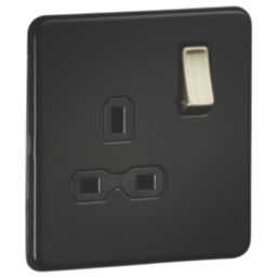 Knightsbridge  13A 1-Gang 2-Pole Switched Socket Matt Black