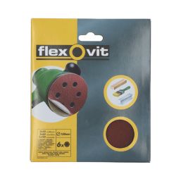 Flexovit  A203F 60 / 80 / 120 Grit 8-Hole Punched Multi-Material Sanding Discs 150mm 6 Pack