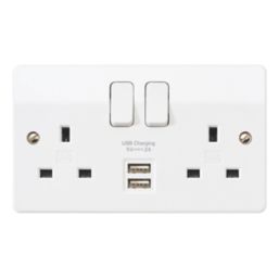 MK Logic Plus 13A 2-Gang DP Switched Socket + 2A 10.5W 2-Outlet Type A USB Charger White