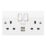 MK Logic Plus 13A 2-Gang DP Switched Socket + 2A 10.5W 2-Outlet Type A USB Charger White