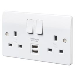 MK Logic Plus 13A 2-Gang DP Switched Socket + 2A 2-Outlet Type A USB Charger White