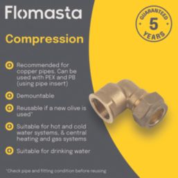 Flomasta  Brass Compression Adapting 90° Female Elbow 15mm x 1/2"