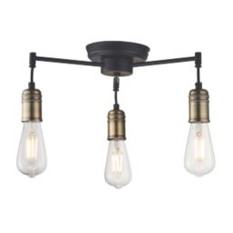 Quay Design Hyndman LED 3-Light Semi-Flush Ceiling Light Matt Antique Brass 6W 210lm