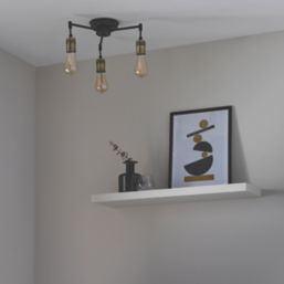Quay Design Hyndman LED 3-Light Semi-Flush Ceiling Light Matt Antique Brass 6W 210lm