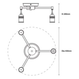 Quay Design Hyndman LED 3-Light Semi-Flush Ceiling Light Matt Antique Brass 6W 210lm